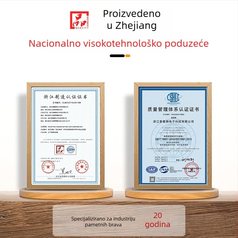Pametna brava za vrata s otiskom prsta, lozinkom i prepoznavanjem lica; 80 otisaka, >100000 otključavanja, skeniranje 0.001 s, <0.001% pogrešne prepoznan, 20–50°C