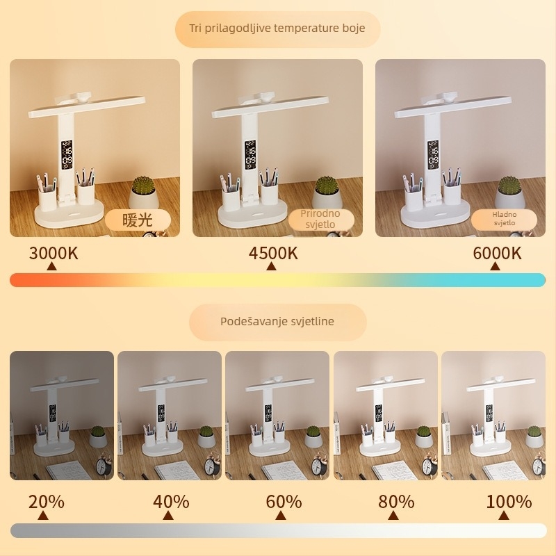 Stolna lampa za učenje s zaštitom očiju, punjiva LED, sklopiva, dodirni prekidač, moderni minimalistički stil, 6–10W, CRI ≥90