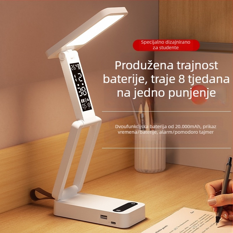 Sklopiva studentska stolna lampa za zaštitu očiju, USB napajanje, dodirni prekidač, plastično sjenilo, Aa razina osvjetljenja, CRI 80–89
