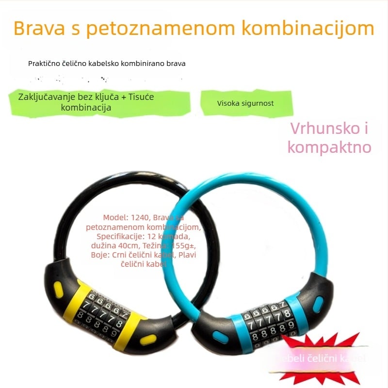 Petocifreni kombinirani katanc za bicikl, PVC kućište, 170 g, moderni minimalistički stil