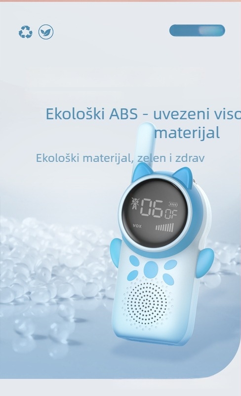 Mini dječja radio-stanica, domet 1,5–3 km, 22 kanala, RF izlaz 0,5 W, litij baterija 400 mAh, sa zaslonom