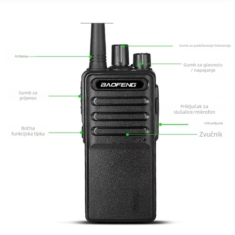 Baofeng BF-C5 ručni radio, 400–470 MHz, 16 kanala, doseg do 3 km, Li-ion baterija