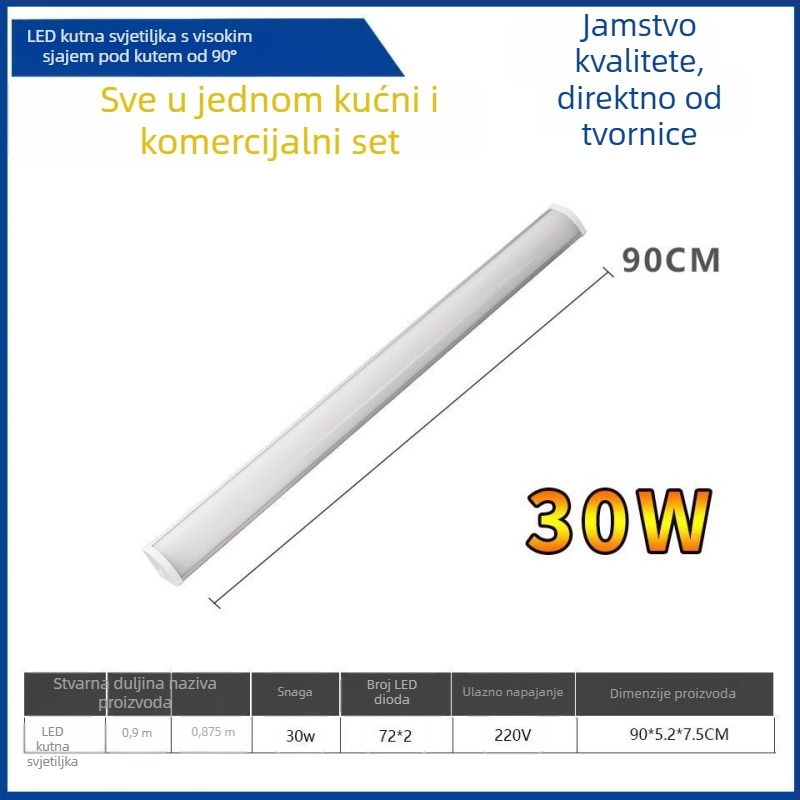 LED kutno zidno svjetlo s skrivenom LED trakom, dugi kutni svjetlosni element, T8 dnevna cijev sa nosačem, 40–50W, IP55, CRI 90–100, aluminijska legura, FCC