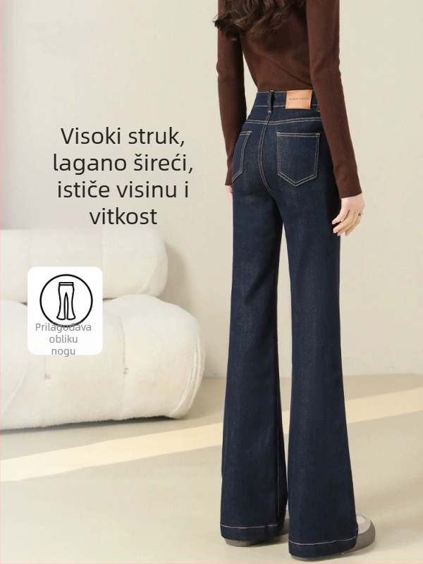 Ženske traperice s visokim strukom, fleece podstava, blago proširene, denim Lyocell i pamuk, mikroelastičnost