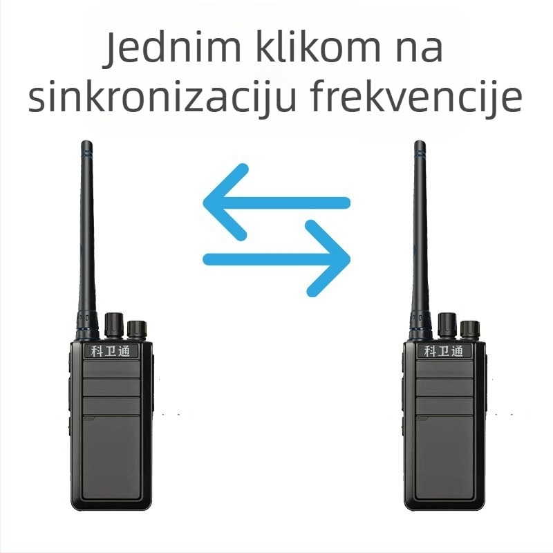 Vanjska ručna radiostanica s mogućnošću usklađivanja frekvencije jednim klikom, 400–480 MHz, 5 W, 16 kanala, domet 3–5 km, baterija 6800 mAh