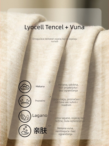 Duge rukave majica od vunene smjese s Lyocell 70–80%, jednobojna, srednji ovratnik