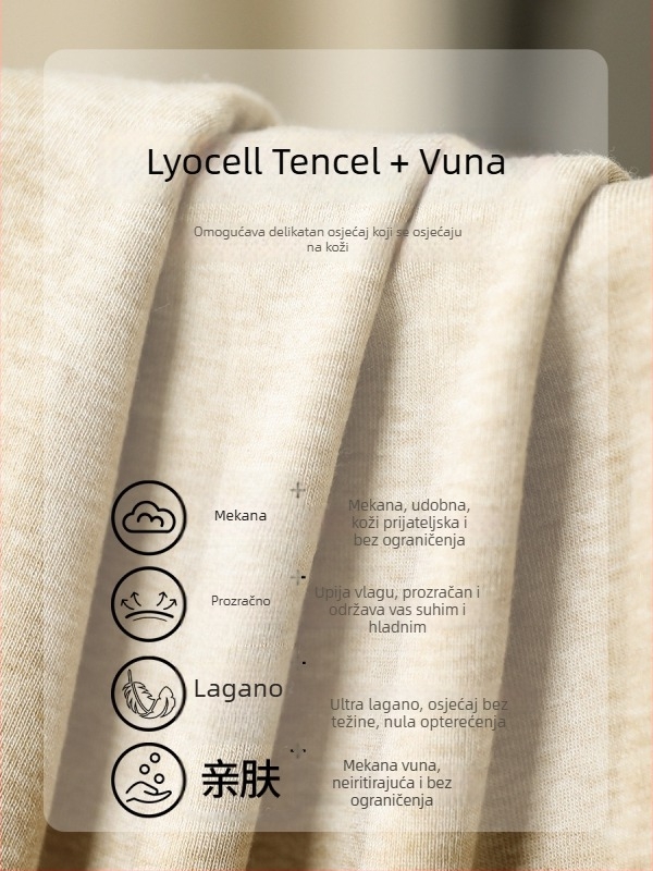 Duge rukave majica od vunene smjese s Lyocell 70–80%, jednobojna, srednji ovratnik