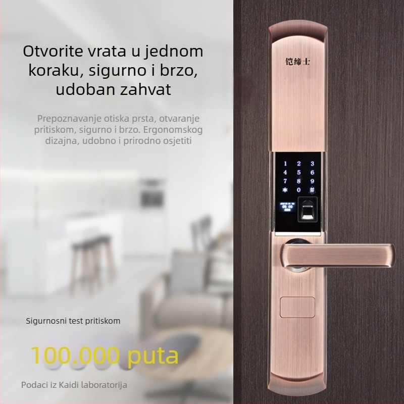 Armored Tus biometrijska pametna brava za kućna vrata s automatskim kliznim poklopom – pohranjeno 200 otisaka; više od 100000 otključavanja; vrijeme skeniranja <0,25 s; lažno prepoznavanje <0,001; radna temperatura 15–50°C