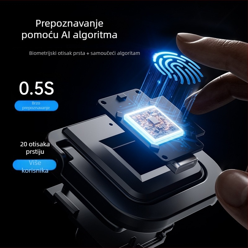 Biometrijski zaključavanje namještaja s otiskom prsta — za ladice, ormariće i garderobu; 20 otisaka pohranjeno, skeniranje ispod 0,5 s, više od 100000 ciklusa