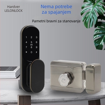 Pametni sigurnosni zaključavanje vrata s otiskom prsta, lozinkom, karticom i ključem; za drvena, metalna i protivkrađna vrata; napajanje DC; moderan minimalistički dizajn