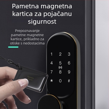 Pametni sigurnosni zaključavanje vrata s otiskom prsta, lozinkom, karticom i ključem; za drvena, metalna i protivkrađna vrata; napajanje DC; moderan minimalistički dizajn