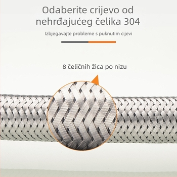 Nerđajući čelični opleteni vodovodni priljev s unutarnjim i vanjskim navojem 6‑na‑4 za WC, bojler i perilicu posuđa | 1,2 MPa, 0–100°C