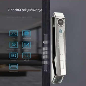 Pametna brava za ulazna vrata, model H3, pohrana otisaka prstiju 50, skeniranje <1s, >5000 otključavanja, -20 do 50°C, prepoznavanje lica