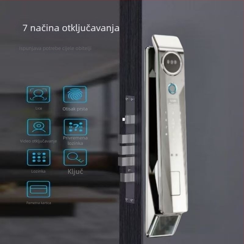Pametna brava za ulazna vrata, model H3, pohrana otisaka prstiju 50, skeniranje <1s, >5000 otključavanja, -20 do 50°C, prepoznavanje lica