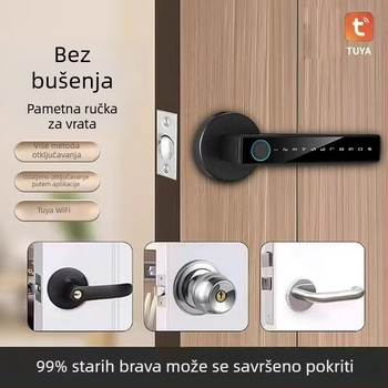 D1 pametna brava za vrata — 50 otisaka, skeniranje <0,25 s, >3.000.000 otključavanja, DC napajanje, radna temperatura -20 do 60°C, vlažnost 10–90%