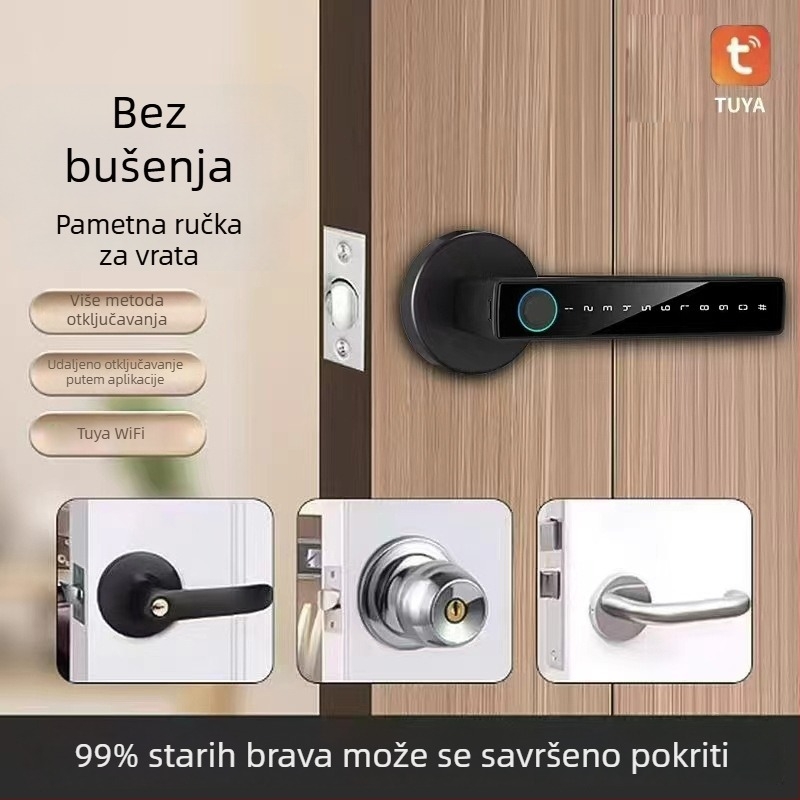 D1 pametna brava za vrata — 50 otisaka, skeniranje <0,25 s, >3.000.000 otključavanja, DC napajanje, radna temperatura -20 do 60°C, vlažnost 10–90%