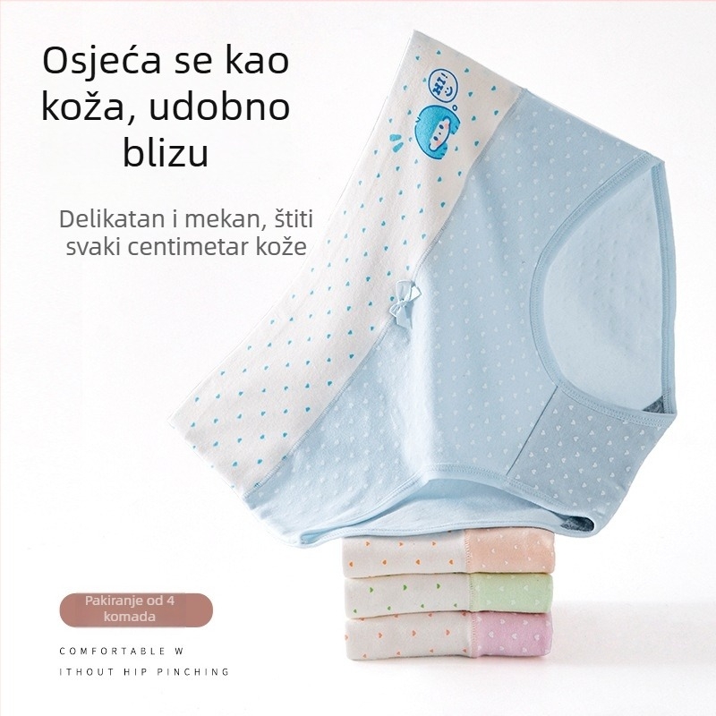 Djevojačko pamuk donje rublje, srednji pojas, prozračan i antibakterijski, ravno tkanje; glavni materijal 95–100% pamuk; podstava prepona 100% pamuk