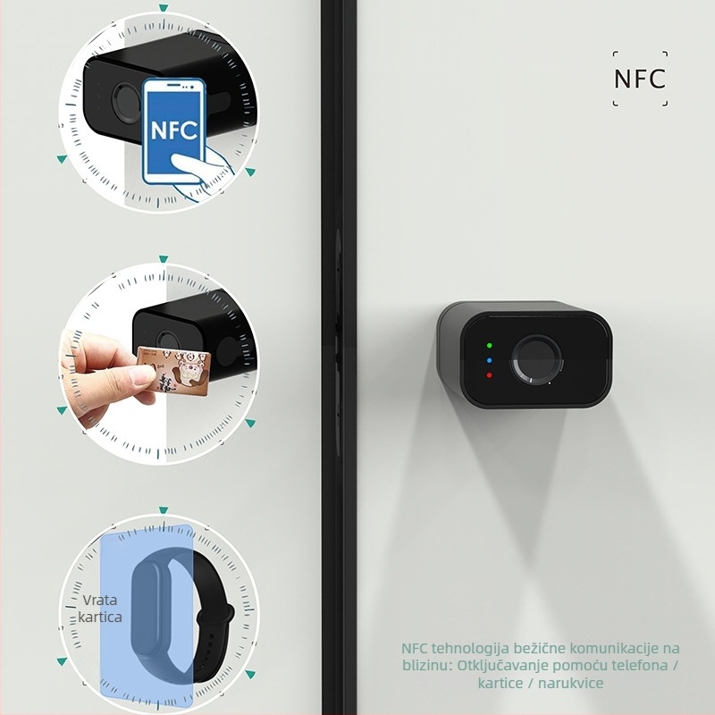 Ekološki prihvatljiva pametna brava za vrata s otiskom prsta, pristup karticom, mehanički ključ, daljinski upravljač (OM1)