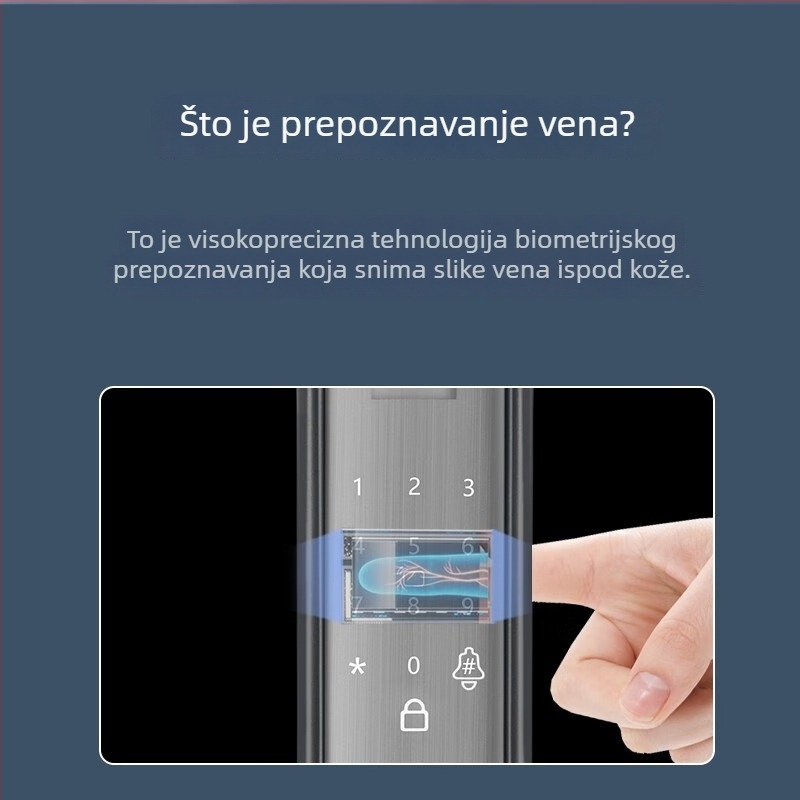 Pametna brava za vrata s otiskom prsta, 3D prepoznavanje lica i prozor kroz vrata - 50 spremljenih otisaka, skeniranje <0,1 s, verifikacija 1:N, daljinsko otključavanje lozinkom