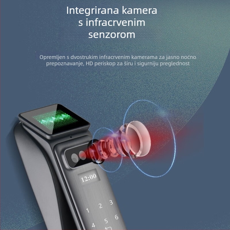 Pametna brava za vrata s otiskom prsta, 3D prepoznavanje lica i prozor kroz vrata - 50 spremljenih otisaka, skeniranje <0,1 s, verifikacija 1:N, daljinsko otključavanje lozinkom