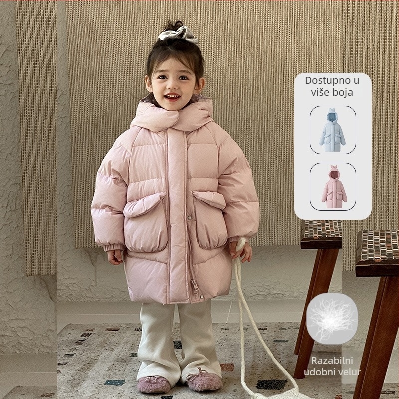 Dječja jakna s punjenjem od bijelog patkinog downa, debela, vanjski najlon, podstava poliester, za djecu 3–8 godina