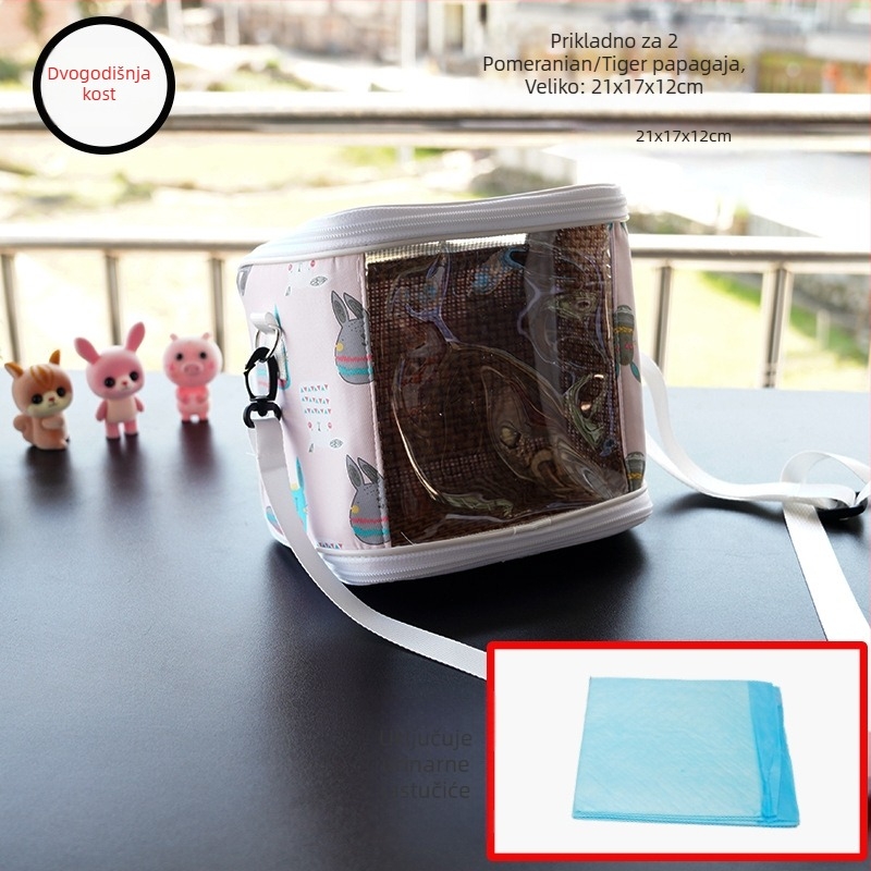 Prenosivi prozirni kavez za papagaja s naramenicom – prozračan, vidljiv i odvojiva posuda; Materijal: plastika, poliester; Marka: Dong wow; Pogodno za kućne ptice