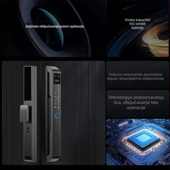 Vanjska brava s otiskom prsta i lozinkom za klizna vrata, pametna brava s aplikacijom, uski rub, vodootporna, 100 otisaka, skeniranje <1 s, lažno prepoznavanje <1%, lažno odbijanje <1%, napajanje AC