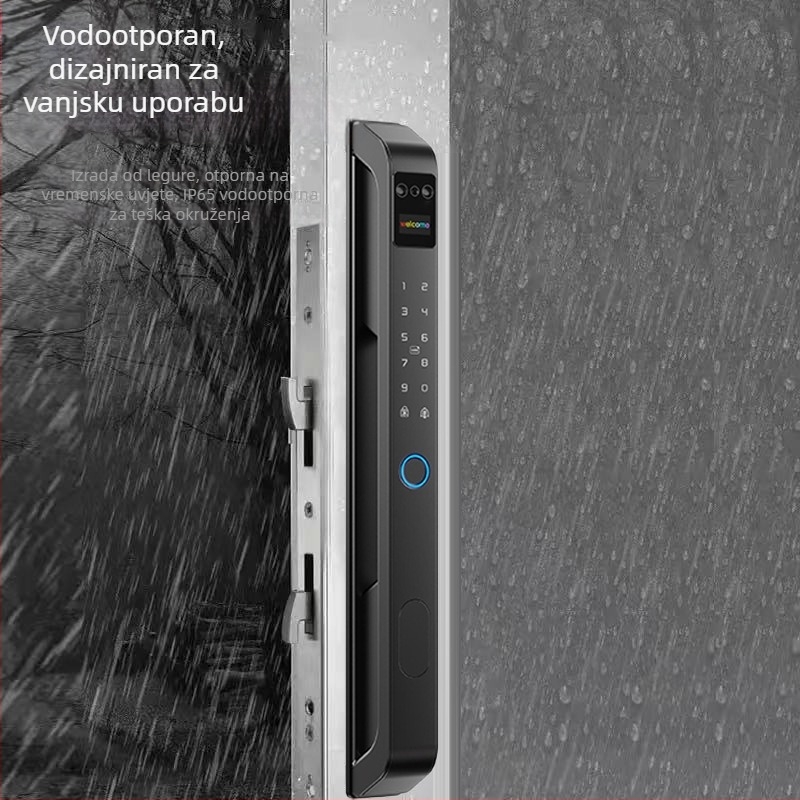 Vanjska brava s otiskom prsta i lozinkom za klizna vrata, pametna brava s aplikacijom, uski rub, vodootporna, 100 otisaka, skeniranje <1 s, lažno prepoznavanje <1%, lažno odbijanje <1%, napajanje AC