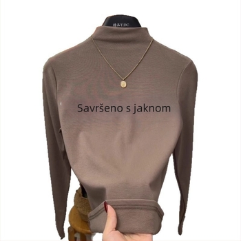 Ženska modalna majica s polu visokim ovratnikom, dugi rukavi, bez glačanja, slim fit