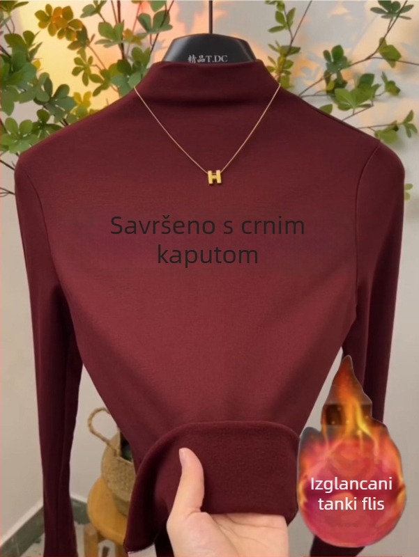 Ženska modalna majica s polu visokim ovratnikom, dugi rukavi, bez glačanja, slim fit