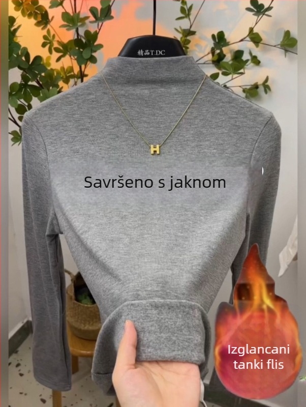 Ženska modalna majica s polu visokim ovratnikom, dugi rukavi, bez glačanja, slim fit