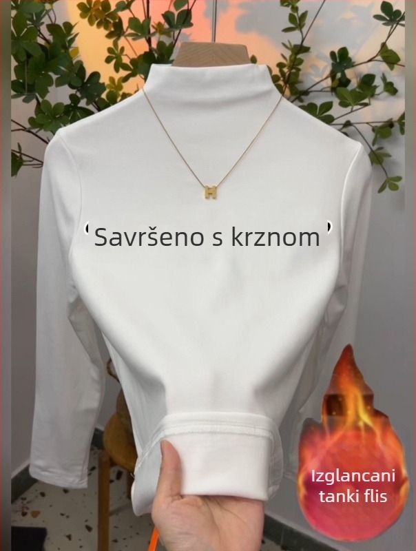 Ženska modalna majica s polu visokim ovratnikom, dugi rukavi, bez glačanja, slim fit
