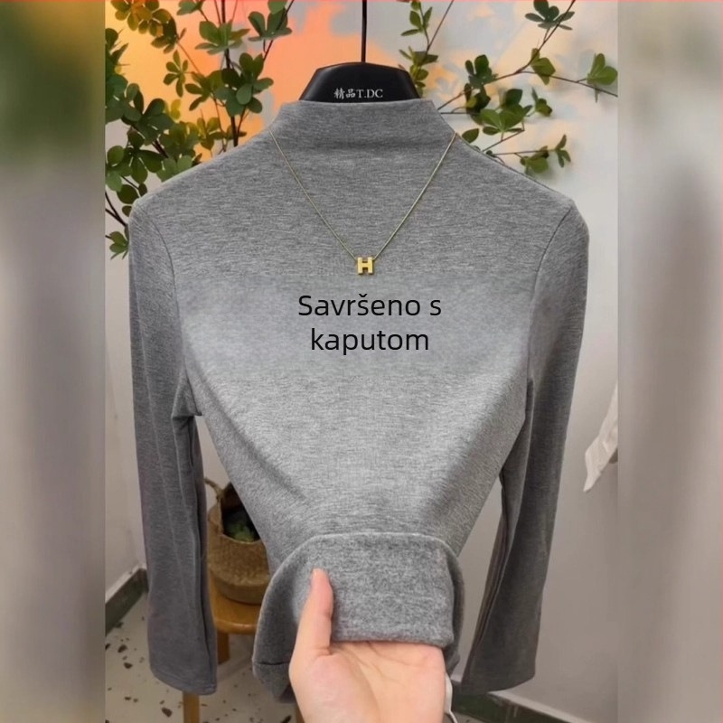 Ženska modalna majica s polu visokim ovratnikom, dugi rukavi, bez glačanja, slim fit