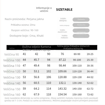 Dječja zimska jakna s pačjim perjem, korejski stil, debela izrada, 86–90% sadržaj perja, zatvarač
