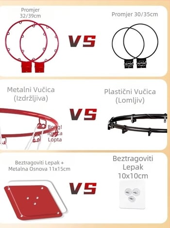 Unutarnji zidni koš za košarku, bez bušenja, tih, sklopiv, s mrežom