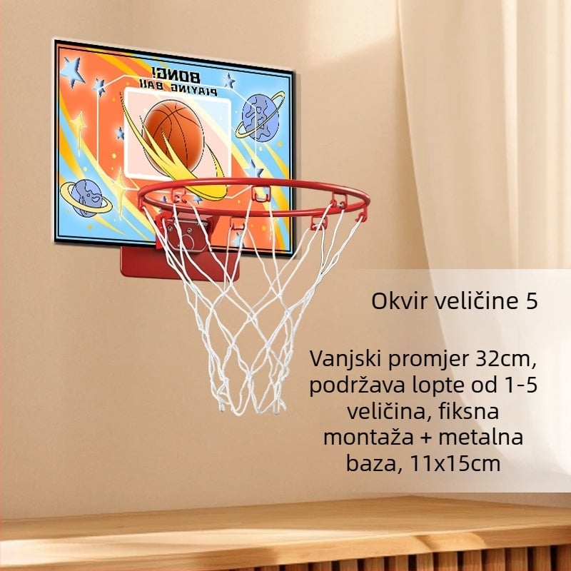 Unutarnji zidni koš za košarku, bez bušenja, tih, sklopiv, s mrežom