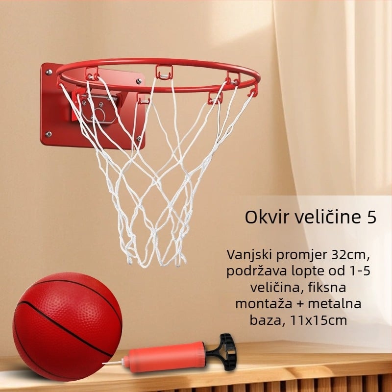 Unutarnji zidni koš za košarku, bez bušenja, tih, sklopiv, s mrežom