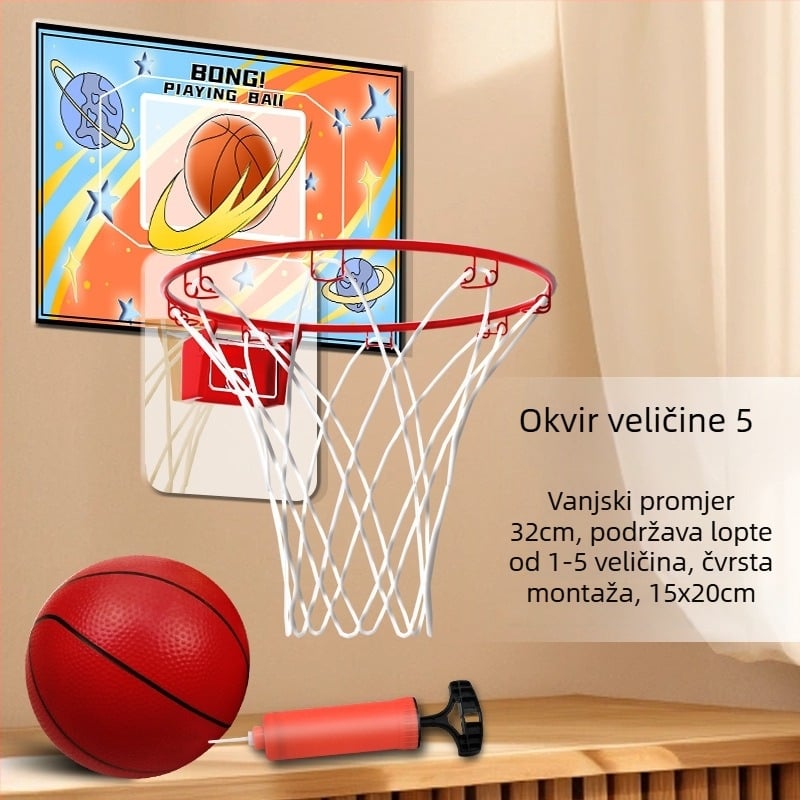 Unutarnji zidni koš za košarku, bez bušenja, tih, sklopiv, s mrežom