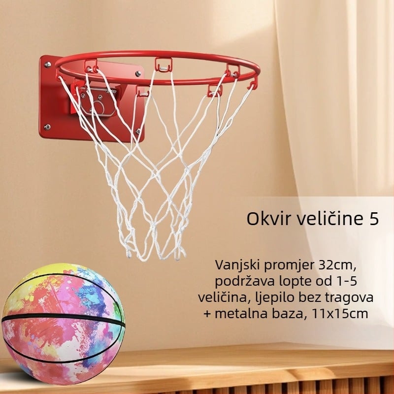 Unutarnji zidni koš za košarku, bez bušenja, tih, sklopiv, s mrežom