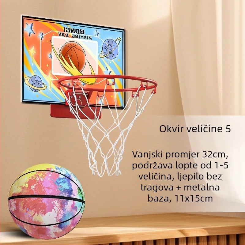 Unutarnji zidni koš za košarku, bez bušenja, tih, sklopiv, s mrežom