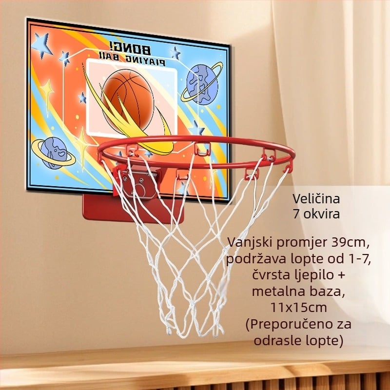 Unutarnji zidni koš za košarku, bez bušenja, tih, sklopiv, s mrežom