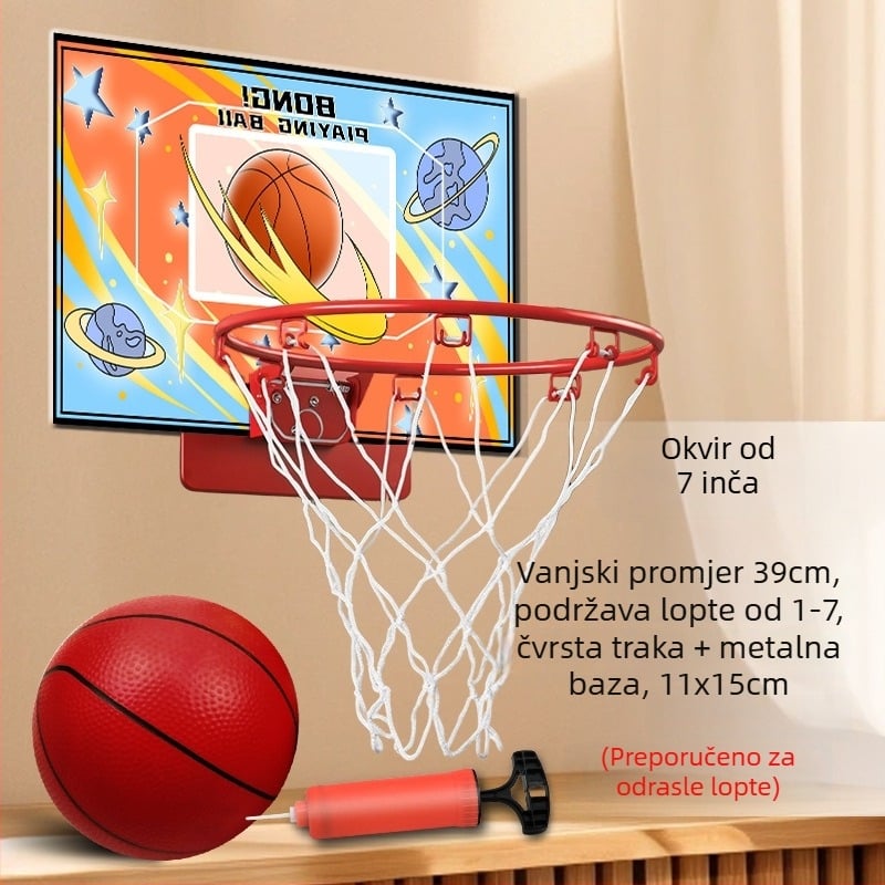 Unutarnji zidni koš za košarku, bez bušenja, tih, sklopiv, s mrežom