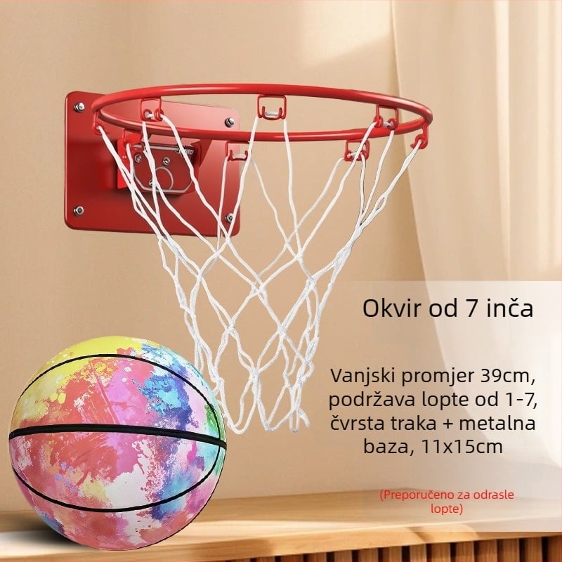 Unutarnji zidni koš za košarku, bez bušenja, tih, sklopiv, s mrežom