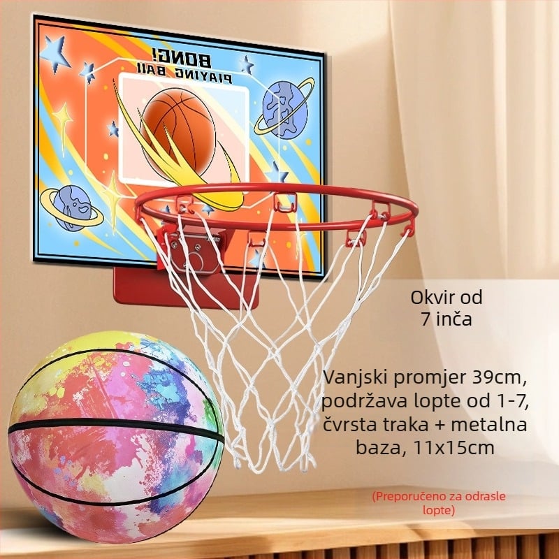 Unutarnji zidni koš za košarku, bez bušenja, tih, sklopiv, s mrežom