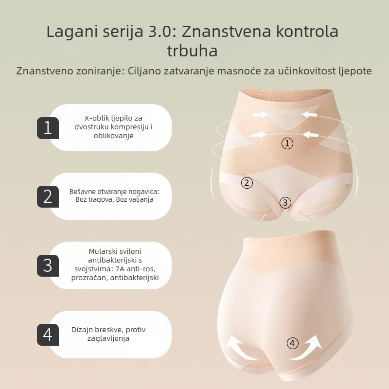 Žensko donje rublje s visokim strukom za oblikovanje – Ice Silk najlon, prozračan, antibakterijski, bez vidljivih linija, podizanje bokova