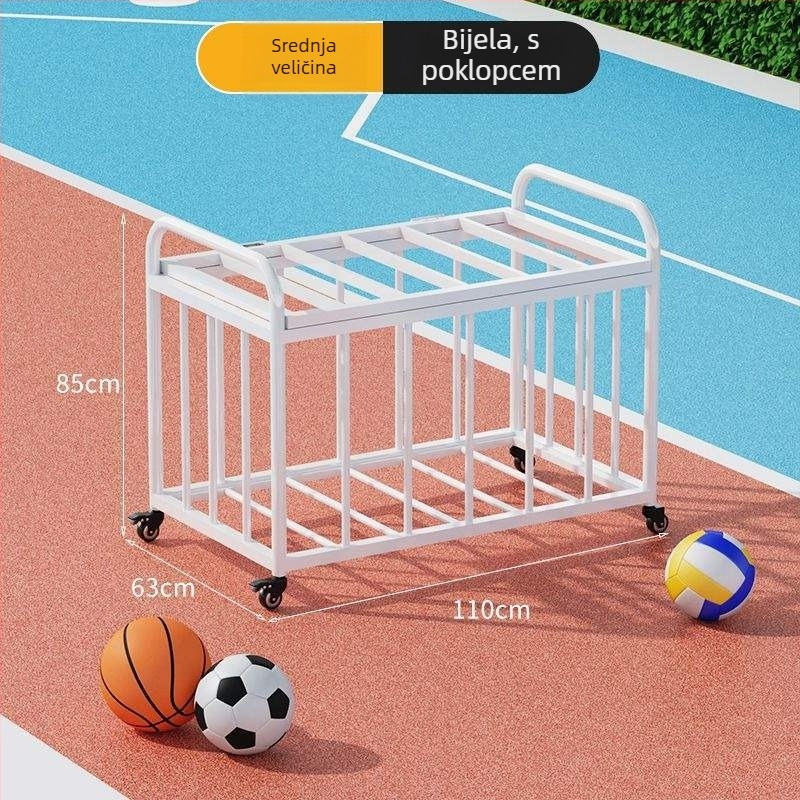 Prijenosni vanjski koš za košarku s spremnikom za lopte za školsko igralište