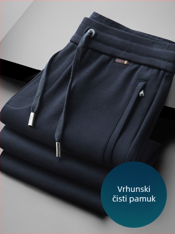Muške pamučne trenirke s ravnim krojem, srednje visoka struka, otporne na nabiranje, s džepovima.