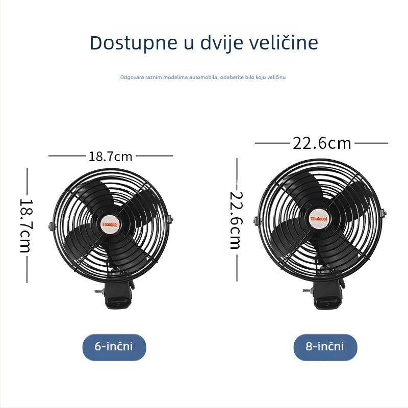 Automobilski ventilator s potpuno metalnom konstrukcijom, 12V/24V, do 24W, model Ds08m3c4, za hlađenje i ventilaciju