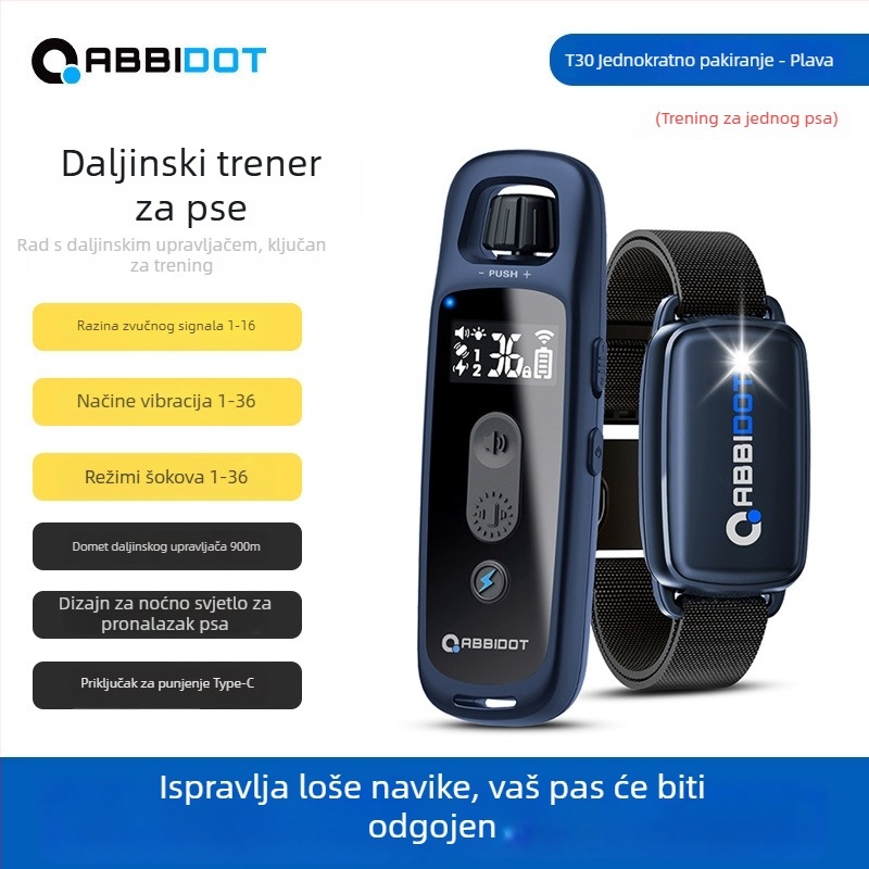 ABBIDOT Daljinski upravljani električni šok ovratnik za pse — trening uređaj i anti-lajanje, poliesterski