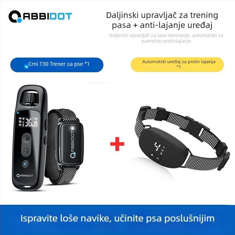 ABBIDOT Daljinski upravljani električni šok ovratnik za pse — trening uređaj i anti-lajanje, poliesterski